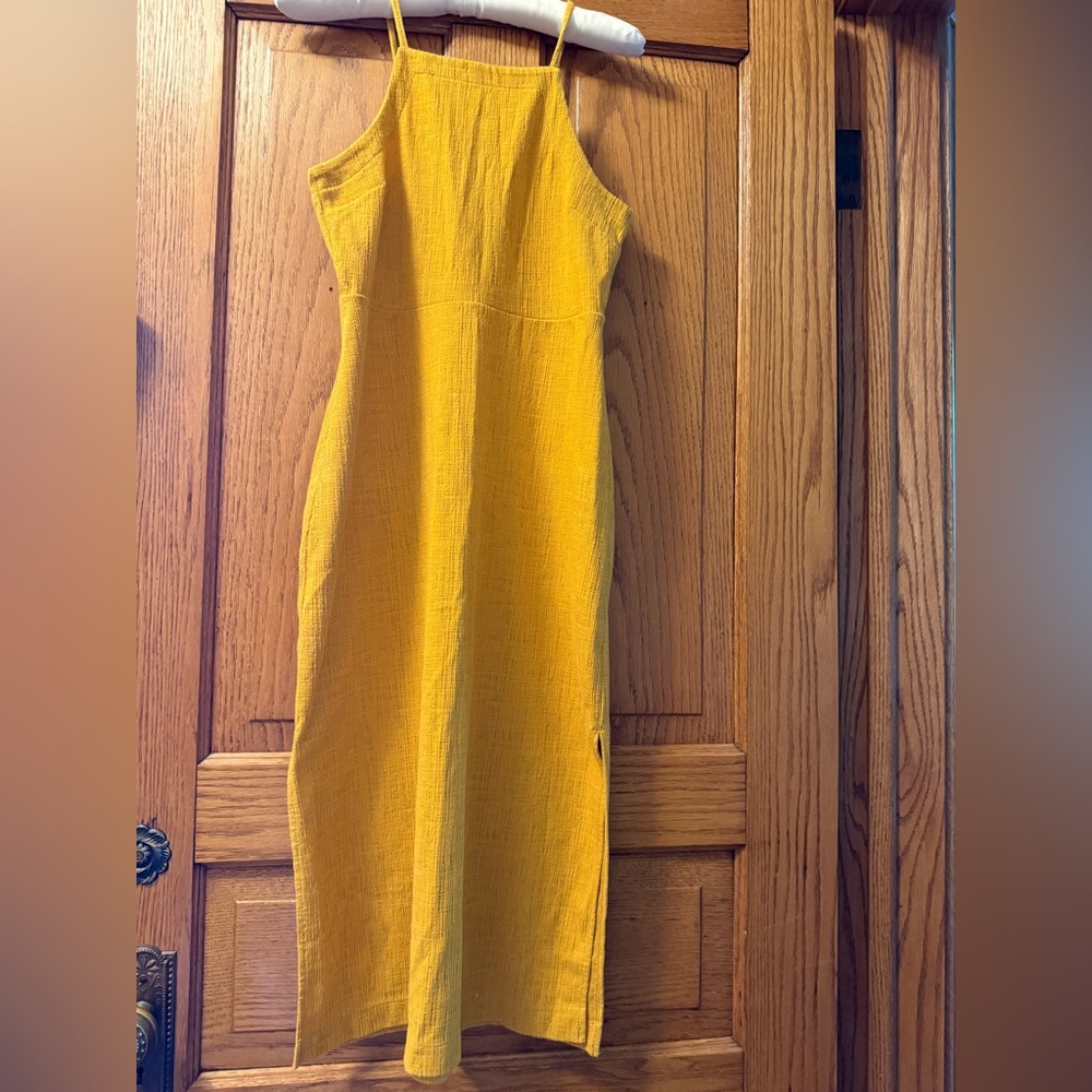 Madewell Apron Midi Dress in Bright Yellow with Tie Back